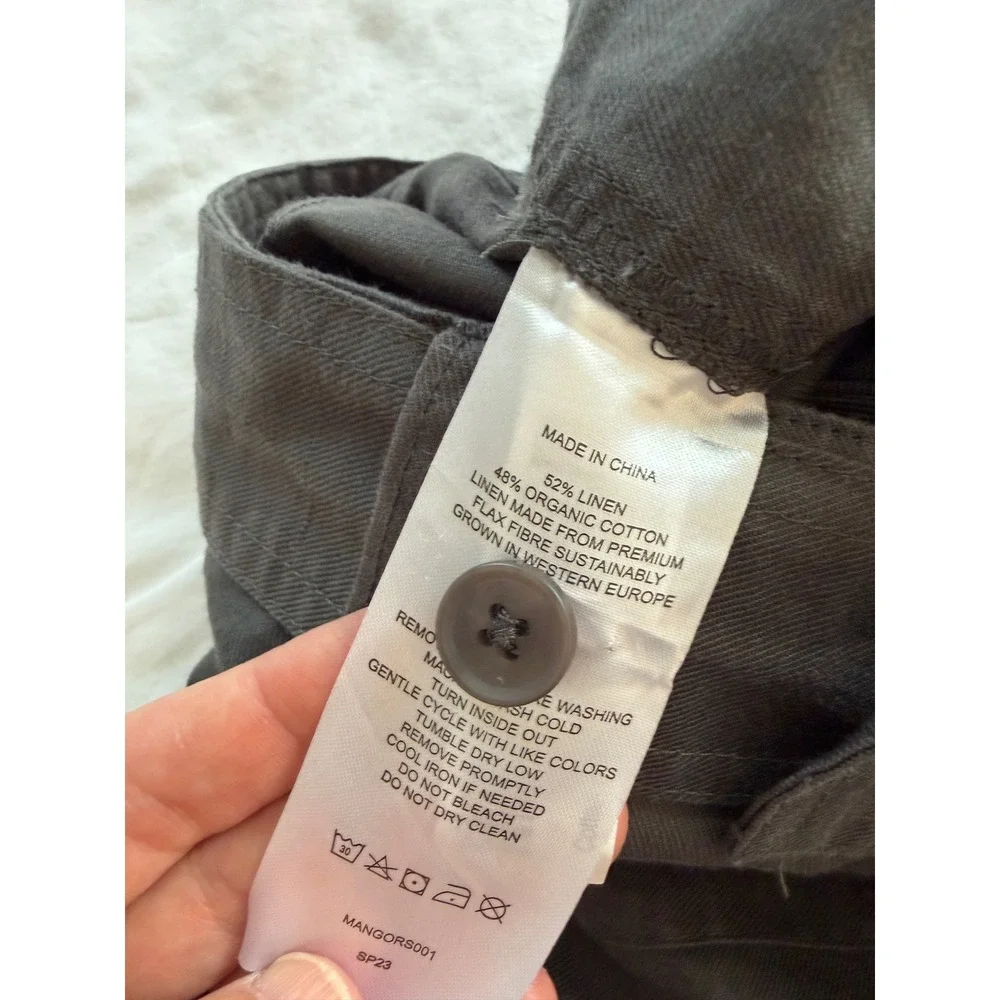 Quince Cotton Linen Twill Cargo Pants M Charcoal Gray Belted Utility Tapered